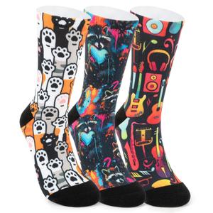 Deepfuls Creative Print Crew Socks for Men Women,Crazy Novelty Gift Socks Gag Stocking Suitable for Birthday Christmas White Elephant Holiday,One Size Parties,3 Pairs