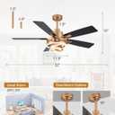 52" Gold Ceilling Fans with Lights Modern Chandelier Fan DC Motor Dimmable Led Fandelier Ceiling Fan with Light for Bedroom, Living Room