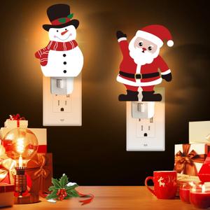 2 Pack Christmas Night Light Plug into Wall Snowman and Santa Lamp Decor Gifts Soft LED Illumination Xmas Room Decor for Home Hallway Stairway Kitchen Corridor Christmas Decoration
