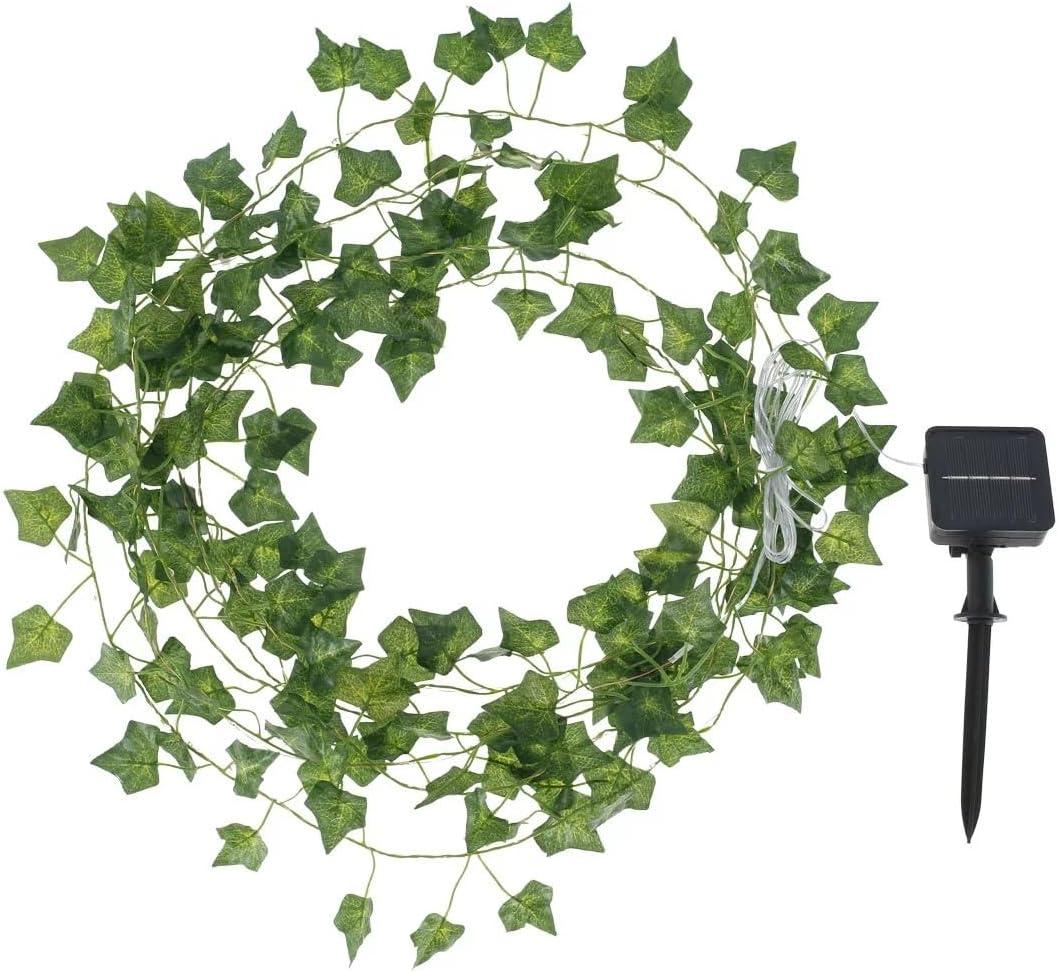 33ft 100 LED Solar Ivy String Lights, Outdoor Garden Artificial Ivy Green Leaf Garland with Lights for Garden Courtyard Holiday Wedding Decorative