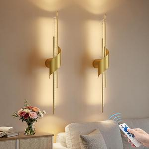 camuucci Battery Operated Wall Sconces Set of Two,Modern Wireless Wall Lights,LED Rechargeable 20000mAh Not Hardwired Remote Control Dimmable Wall Lamp Fixtures for Bedroom Gold 33 Inches