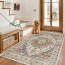 Madane Area Rug 3x5, Washable Vintage Entryway Rugs for Bedroom Non Slip Indoor Kitchen Runner for Living Room Laundry Room Playroom Soft Non-Slip Floor Carpets, Turmeric/Grey