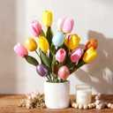 2 x Canlierr Easter Decoration Artificial Easter Tulip and Egg in Pot 12" Tall Potted Spring Tulip Flower Decor for Table Centerpiece Mantel Party Gift(Classic) (Pastel)