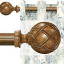 Wood Curtain Rods for windows 28 to 48 Inch(2.3-4ft): 1 Inch Adjustable Heavy Duty Curtain Rod with Netted Texture Finials, for Farmhouse,Living room & bedroom Size:18-64"