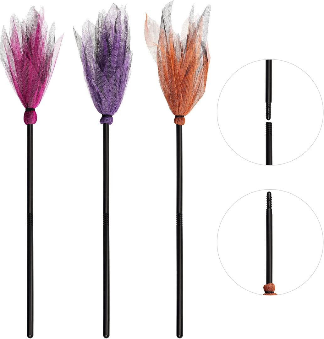 3 Pcs Halloween Witch Broom Plastic Witch Broomstick Broom Cosplay Props for Halloween Costume Haunted House Decoration, Masquerade Show Dress Up Dance Party Supplies