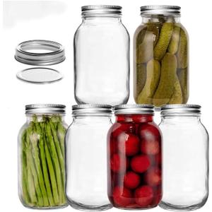 Generic Classic 32 oz Mason Jars with Lids, Set of 12, Clear Glass