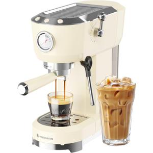 Espresso Machine 20 Bar, Latte and Cappuccino Machine with Steam Milk Frother, Fast Heating, Professional Espresso Maker for Home, 42oz Removable Water Tank, Cream