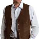 Men's Suede Leather Vest Vintage Cowboy Style Sleeveless Jacket Slim Fit Wedding Waistcoats (Medium, Brown)