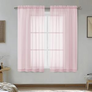 OVZME Blush Pink Sheer Curtains 45 Inches Long 2 Panels - Soft Light Filtering Window Sheer Panels for Living Room/Bedroom, Top Dual Rod Pocket, 1 Pair, Each 42Wx45L Inches