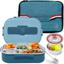 Korra Home & Living Stainless Steel Lunch Bento Box for Adults and All ages - 5 Compartments, Insulated Bag, Spork, and Leak resistant Soup Bowl, Durable for Work, College, Travel (Blue)