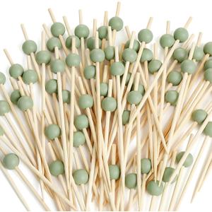 200 Pcs Sage Green Easter Spring Party Cocktail Pick 4.7" Toothpick for Appetizer Skewer Sandwich Drink Bamboo Food Pick Martini Stick Garnish Party Bar Catering Accessory Baby Shower Wedding Supply