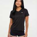 Juicy Couture Women's Short Sleeve V-Neck Athletic T-Shirts Workout, Fitness, Yoga, Pilates, Gym Activewear (Black, S)