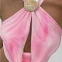 SOLY HUX Women's Backless Halter Crop Top Cowl Neck Tie Back Sexy Going Out Tops Vacation Outfits (Pink, XS)