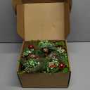 8 Pcs Christmas Candle Rings Wreaths Artificial Snowy Pine Cedar Red Berry Clusters Candle Rings Wreaths Mini Christmas Balls Wreath for Xmas Winter Front Door Window Decorations