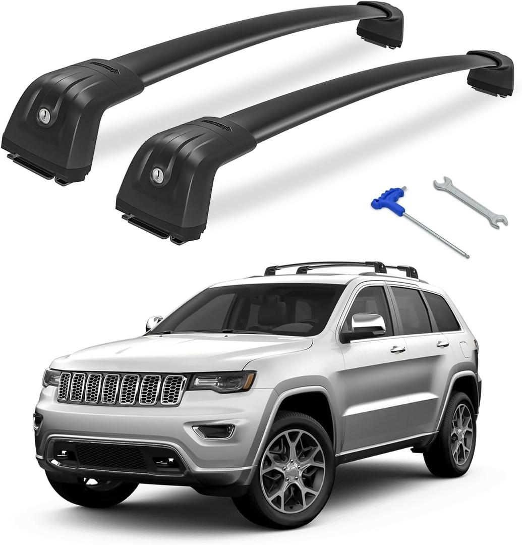Roof Rack Cross Bars Compatible with Jeep Grand Cherokee 2011-2021
with Factory Grooved Side Rails, Aluminum 300lbs Lockable Roof Rails Crossbar for Rooftop Cargo Carrier Luggage