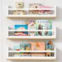 Upgraded Kids Bookshelf Wall Mounted, 24 Inch Long Floating Nursery Book Shelves for Wall, White and Natural Wood Baby Toddler Child Hanging Bookshelves for Kids Room Bedroom (Set of 3)