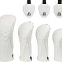 4pcs or 1pc Golf Club Head Covers for Woods, Driver, Fairway, Hybrid Premium PU Leather with Interchangeable Tags & Magnetic Blade and Mallet Putter Covers