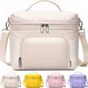 HOTOR Lunch Box for Women - Insulated Lunch Bag with Spacious 8L Capacity, PU Leather Cooler Bag, Water-Resistant & Easy to Clean, Ideal for Work or Everyday Use, Beige, 10.0" x 8.6"x 5.9"