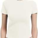 Abonlen Crewneck Short Sleeve T Shirts for Women Fitted Basic TeesY2k Going Out Tops Cream Medium