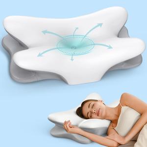 Cervical Pillow for Neck Pain Relief, Ergonomic Neck Pillow for Sleeping Contour Memory Foam Pillows with Cooling Pillowcase, Orthopedic Bed Pillow for Side Back Stomach Sleepers (White)
