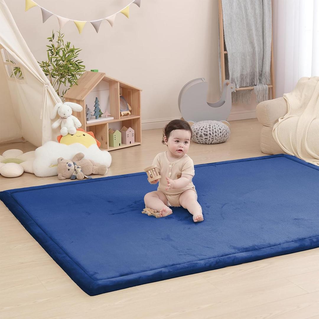 Baby Play Mat for Floor,1.3" Thick Memory foam Tummy Time Mat,Soft Coral Velvet Nursery Rug,Extra Large Non Slip for Toddlers,Infants,kids 79"×71"×1.3"