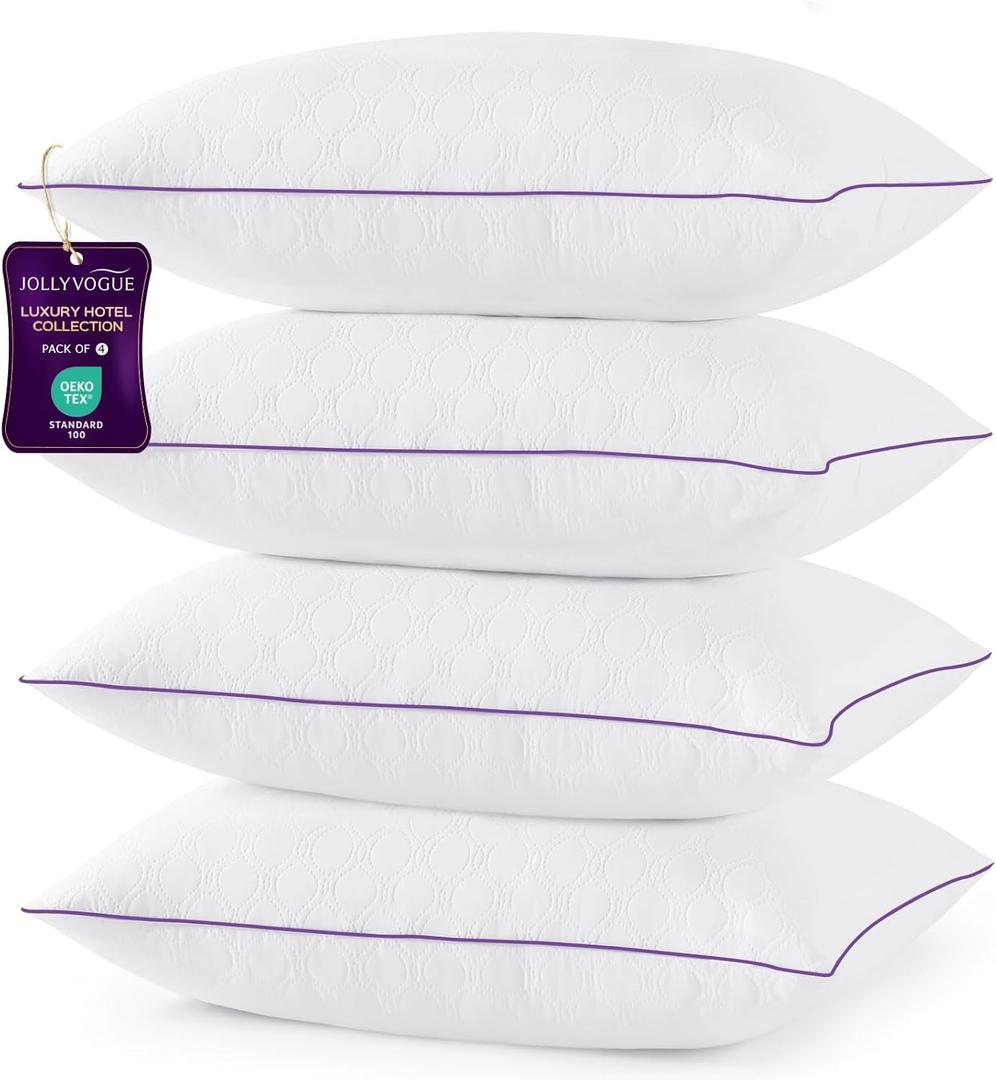 JOLLYVOGUE Pillows Standard Set of 4, Bed Pillow for Side, Back, and Stomach Sleepers, Down Alternative Filled Full Size Pillows, Luxury Hotel Quality and Machine Washable, 26" x 17", 4 Pack