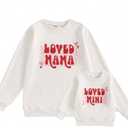 Aiwpstoin Mommy and Me Valentines Day Outfit Long Sleeve Crewneck Sweatshirt Pullover Family Matching Shirt Mama Baby Clothes (Women, M, White)