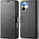 TUCCH Wallet Case for iPhone 17 (6.3") 2025, RFID Blocking 4 Card Holders | Kickstand | Shockproof TPU Shell | PU Leather | Magnetic Closure | Protective Flip Folio Cover | Black