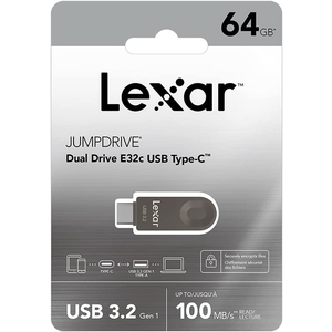 Lexar E32C 64GB Type-C USB Flash Drive, USB-A&USB-C 3.2 Gen 1 Dual Drive