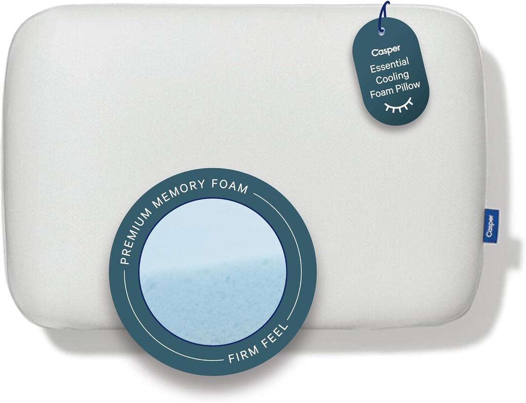 Casper Sleep Essential Cooling Foam Pillow, Standard Size  Firm Memory Foam with Cooling Cover, Supports Side Sleepers, Breathable & Pressure-Relieving