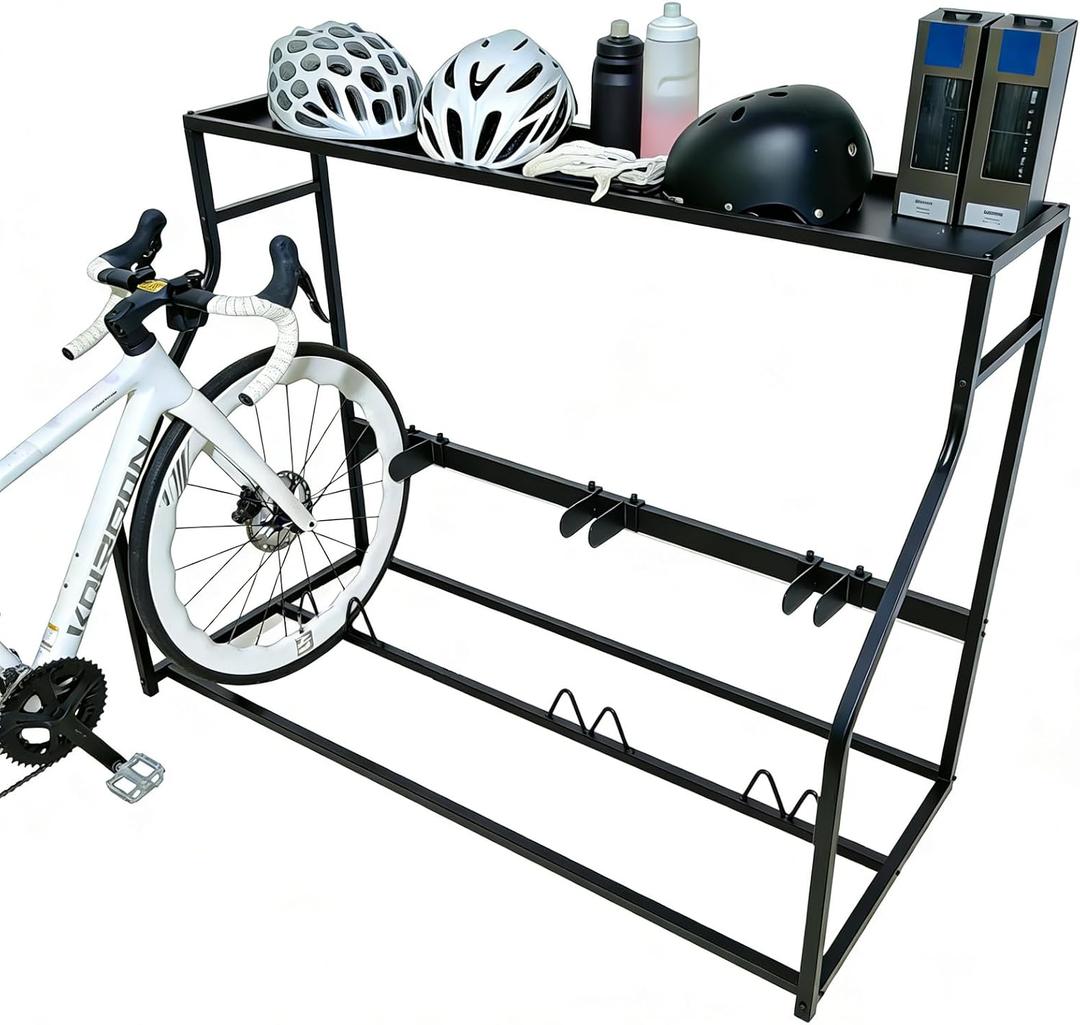 3 Bike Floor Stand, Heavy Duty Bicycle Storage Rack for Garage, Freestanding Bike Parking Station for Road Mountain Bike, Space Saving Indoor Organizer