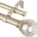 KAMANINA 1 Inch Double Curtain Rod 72 to 144 Inches(6-12 Feet) Champagne Gold Curtain Rods for Windows 66 to 120 Inches, Heavy Duty Drapery Rod with Crackle Glass Finials (72-144'')