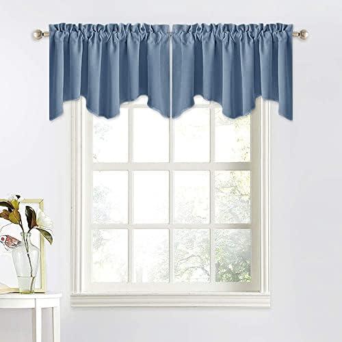 NICETOWN Window Blackout Valances for Kitchen, Elegant Scalloped Curtain Valances Room Darkening Draperies Window Topper for Living Room/Thanksgiving, 52" x 18", Stone Blue, 2 Pieces