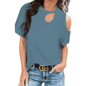 CNFUFEN Womens Leopard Print Cute Tshirts Fashion Knotted Blouse Off-Shoulder Short Sleeve Top (2XL,1-blue)