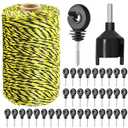 656 Feet Electric Fence Polywire & 50 Pcs Electric Fence Insulator, Portable Electric Fencing Poly Wire Rope Line 6 Steel Strands for Reliable Conductivity & Rust Resistance