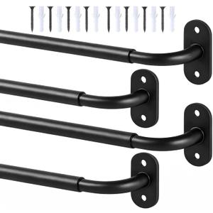 French Door Curtain Rod Adjustable 18"-32", 1/2" Diameter Window Cafe Curtain Rods, Screwed Sash Rod for Door Window, Black, 4 Pack