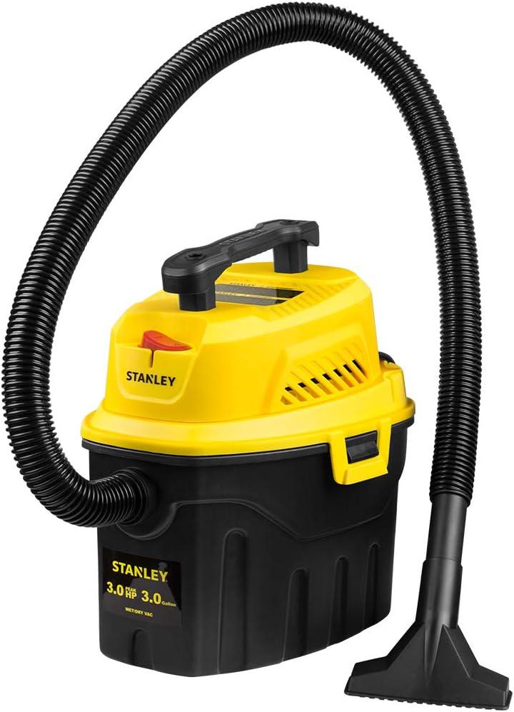 STANLEY 3 Gallon Wet Dry Vacuum, 3 Peak HP Poly 2 in 1 Shop Vac with Powerful Suction, Portable Shop Vacuum Car Vacuum W/ 3 Horsepower Motor for Auto Detailing, Tight Space Garage, Van, Vehicle