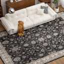 COHOME Black Boho 6x9 Washable Rug for Under Table, Non-Slip Low Pile Area Rug for Living Room Bedroom Office, Charming Farmhouse Decor, Stain Resistant