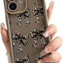 Lovmooful Compatible for iPhone 16 Case Cute Ribbon Bow with Leopard Design with Bumper Protector for Girls Women Soft TPU Shockproof Protective Girly for iPhone 16 Case-Brown