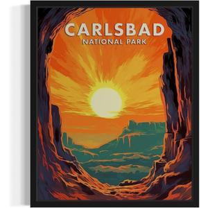 3 x Carlsbad National Park Poster Art Print Retro Mountain Lake Wall Art Vintage Decor Nature Landscape Picture For Bedroom Bathroom Office Home 48 (Carlsbad, 8 x 10 inches, Unframed)