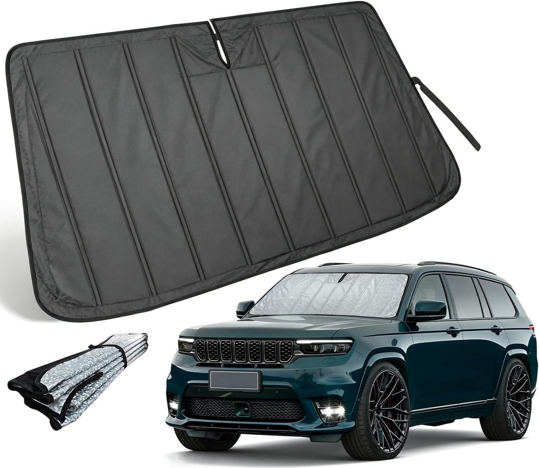 Windshield Shade for Jeep Grand Cherokee 2021-2026 Grand Cherokee L | Accordion Front Window Sunshade Aluminum Reflective UV Protection Shield, Foldable Sun Visor with Storage Bag Car Accessories