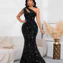 Cololura Women Sequin Elegant Sexy One Shoulder Tassel Mermaid Bodycon Cocktail Evening Dress. 4XL Size