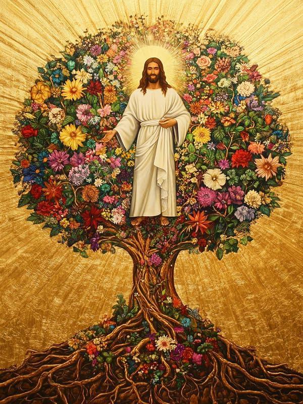 Pavemlo 5D Diamond Art Kits for Adults Tree of Life, Full Drill Diamond Art Jesus Pictures Paint with Diamonds, DIY Cross Stitch Jewel Art Rhinestone Craft for Home Wall Decor 12x16 Inch