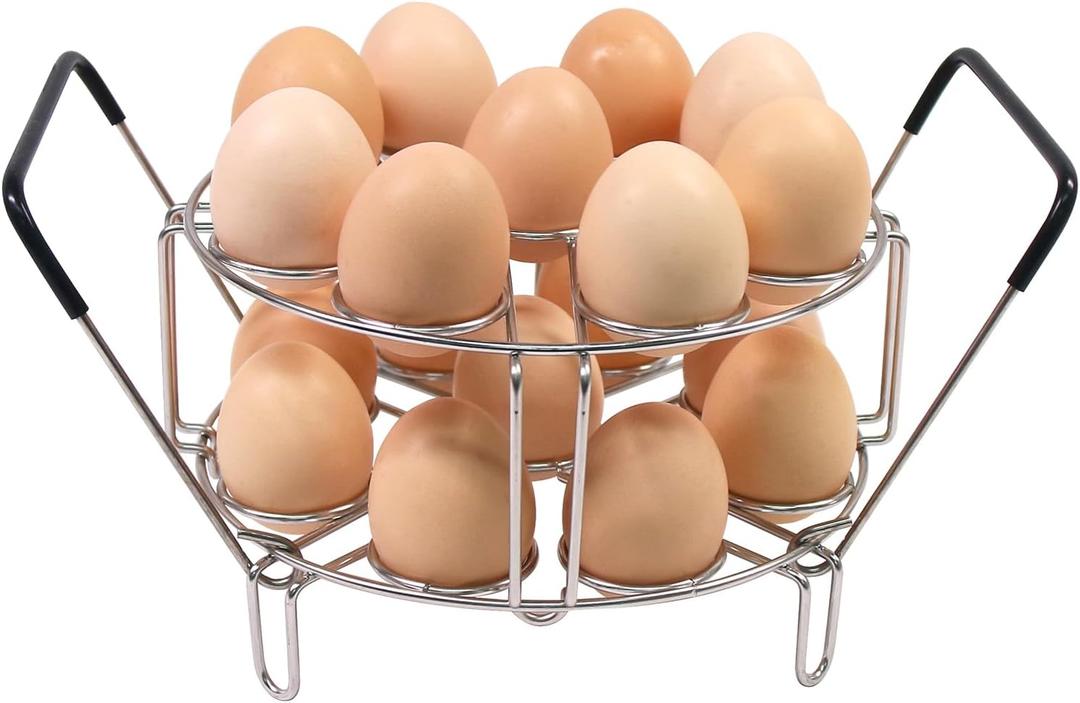 Stackable Egg Steamer Rack, BiaoGan Egg Cooking Rack with Heat Resistant Silicone Handles Compatible with Instant Pot Accessories 6,8 Quart, 18 Eggs Multipurpose Steamer Rack Trivet
