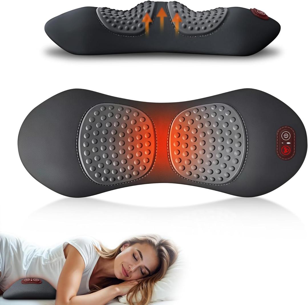 3 in 1 Upadate Rechargeable Electric Lumbar Support Pillow with Adjustable Height for Bed and Chair,Back Massager with Heat,Back Massager for Pain Relief Deep Tissue,Waist Wedge Bolster (Black) (Small)