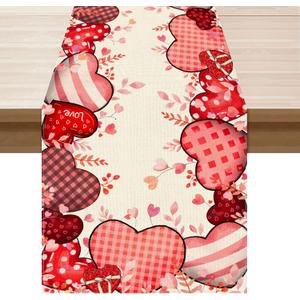 XCHI Love Hearts Valentine's Day Table Runner Table Decoration for Party Home Kitchen Dining Holiday Decor 13x120 Inch