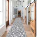 Pauwer Vintage Floral 2x10 Runner Rug Non-Slip Non-Shedding Hallway Rug Runner Soft Machine Washable Carpet Runner Low-Pile Floor Carpet for Entryway Laundry Room Bedroom Kitchen(Grey,2x10Ft)