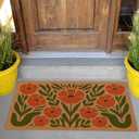 Cute Boho Floral Door Mat Modern Boho Welcome Mat Indoor Outdoor Doormat Mid Century Front Door Mat Outside Entrance 30 x 17 Inches Rug for Entryway, Porch, Patio, Home Decor
