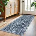 Vintage Washable 2x5 Rug Runner, Navy Runners for hallways, Super Soft Kitchen Runner Rug Non Slip, Print Faux Wool Floral Thin Carpet Runner for Entryway Indoor Bedroom (Navy and White)