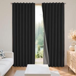 Joydeco Black Blackout Curtains for Bedroom - Linen Curtains84 inch, 100% Thermal Insulated 2 Panels Light Blocking Drapes, Rod Pocket & Back Tabs, Darkening Privacy for Living Room